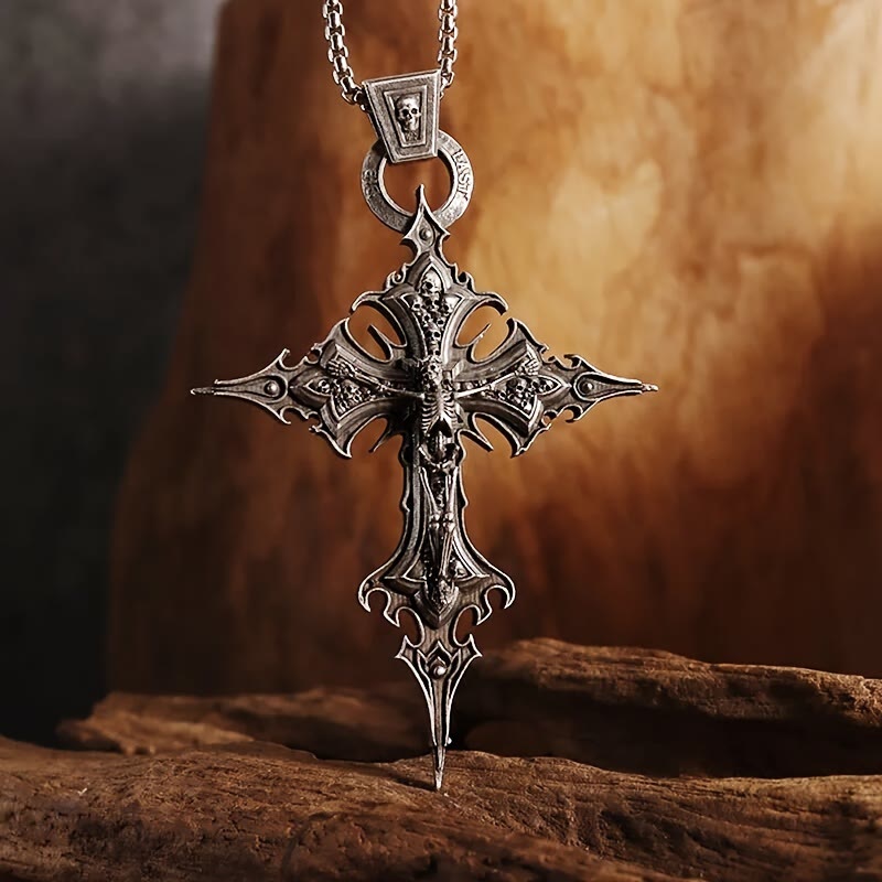 WorldNorse Bones of Faith Gothic Skull Cross Pendant Necklace - image 3