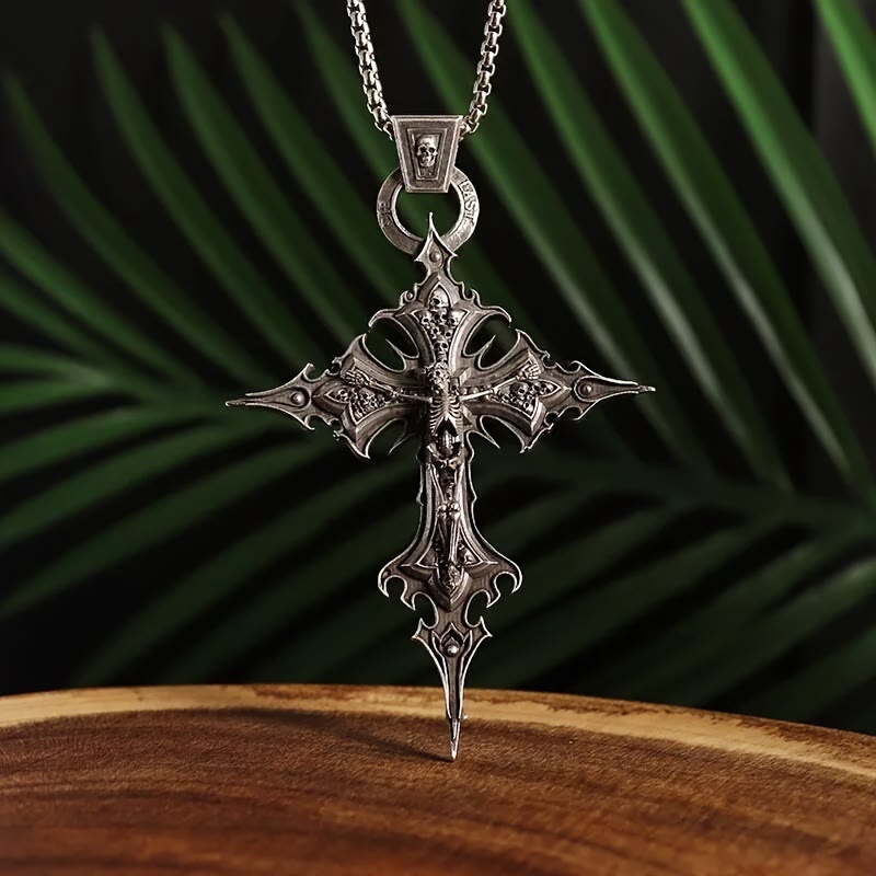 WorldNorse Bones of Faith Gothic Skull Cross Pendant Necklace - Necklace - image 0