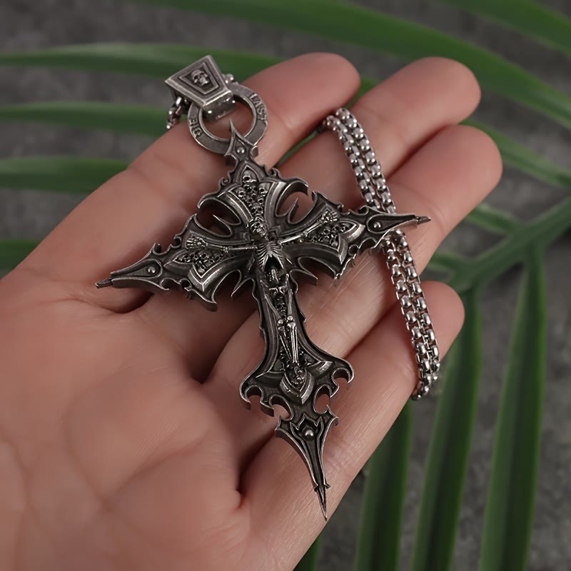 WorldNorse Bones of Faith Gothic Skull Cross Pendant Necklace - image 1