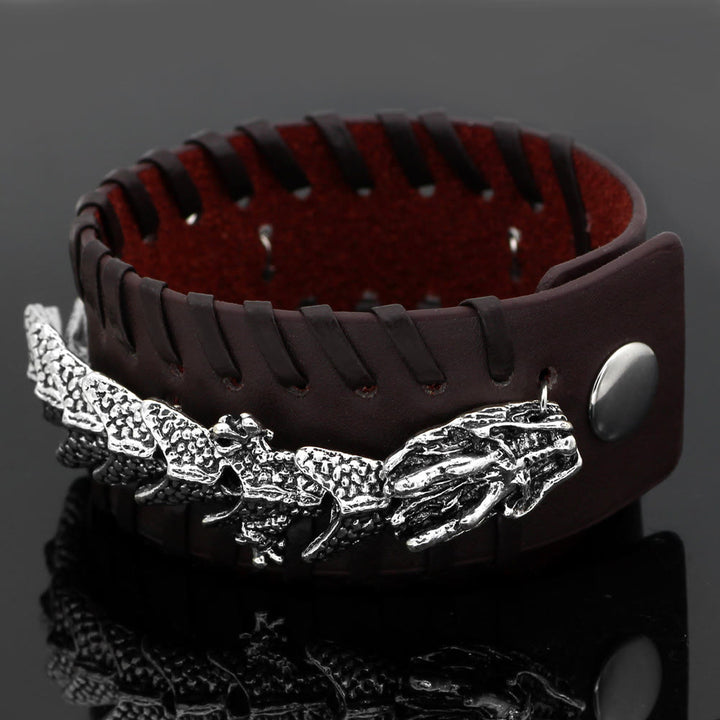 WorldNorse Norse Dragon Whip Stitch Bracelet - Brown - image 0
