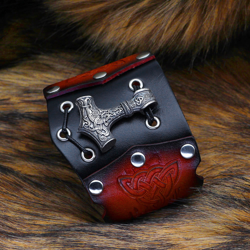 WorldNorse Mjolnir Leather Cuff Bracelet - Retro Silver - image 5