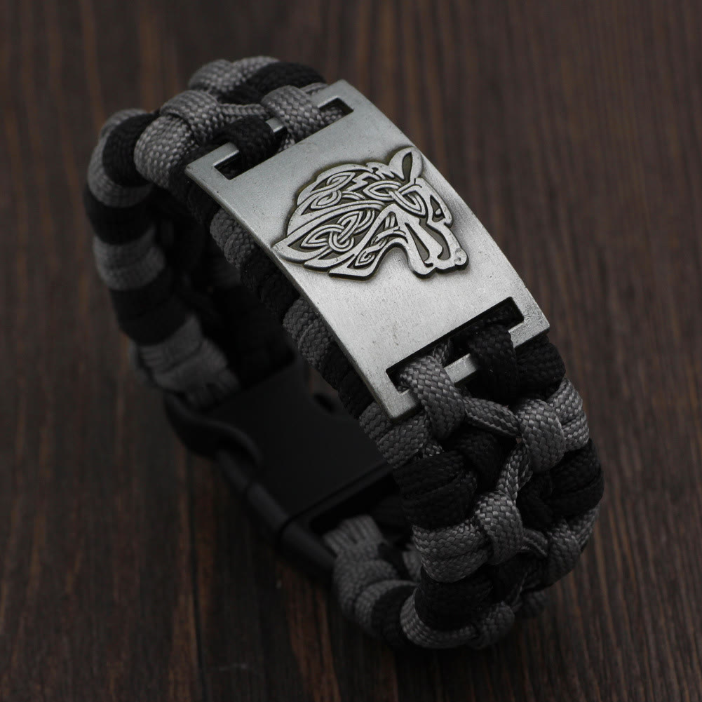WorldNorse Braided Wolves Paracord Bracelet - Retro Silver - image 0