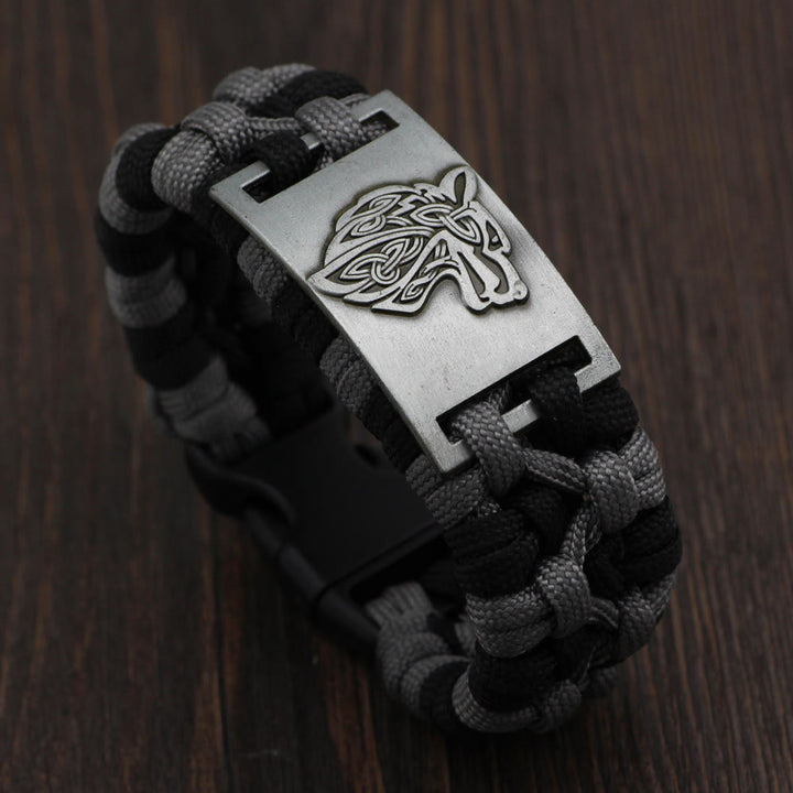 WorldNorse Braided Wolves Paracord Bracelet - Retro Silver - image 0
