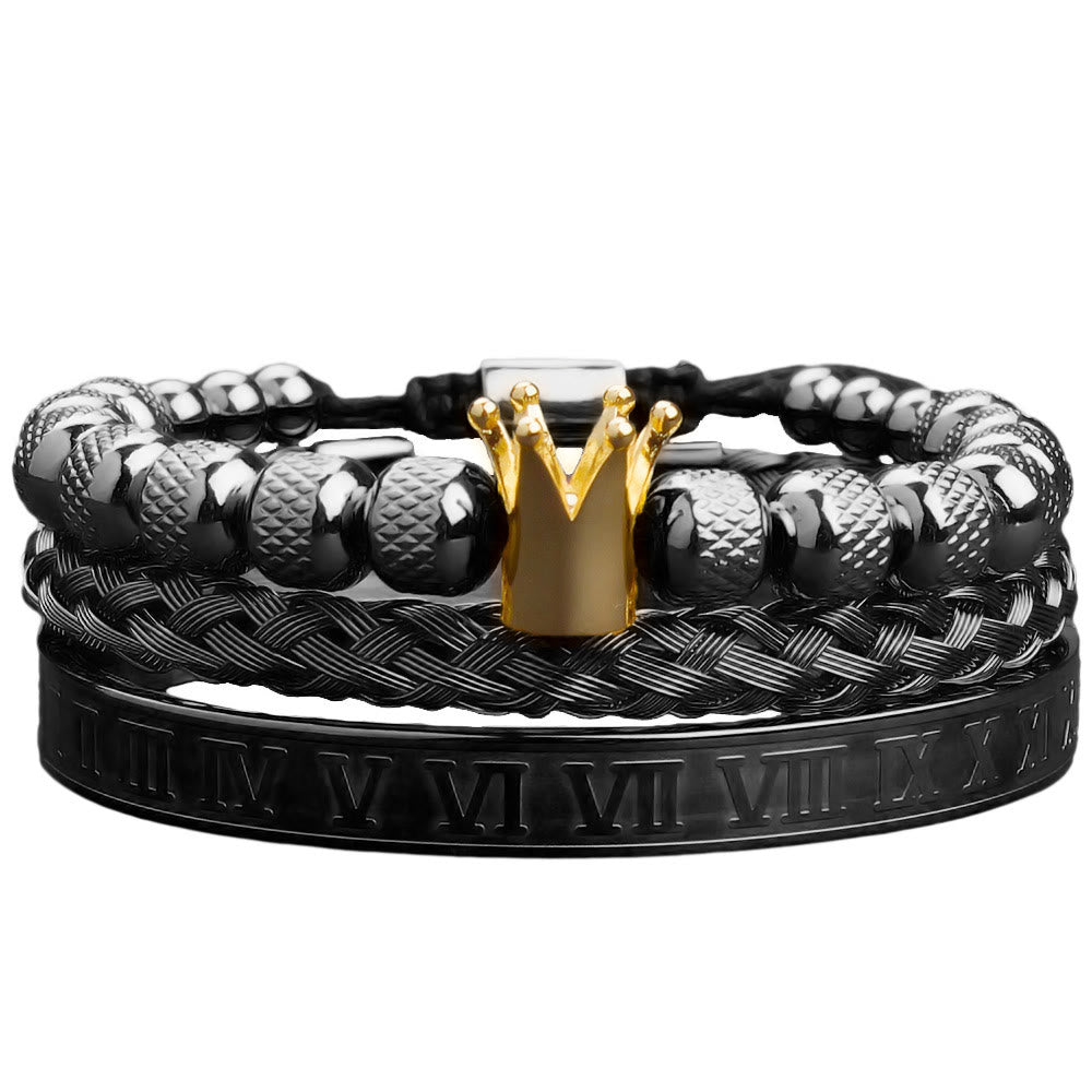 WorldNorse Royal Crown Roman Numeral Bracelet - Black&Gold 3-Piece Set - image 10