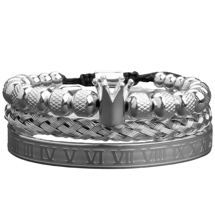 WorldNorse Royal Crown Roman Numeral Bracelet - Silver 3-Piece Set - image 7