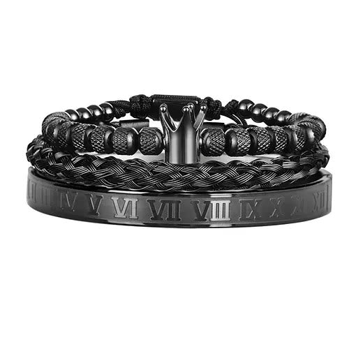 WorldNorse Royal Crown Roman Numeral Bracelet - Black 3-Piece Set - image 11