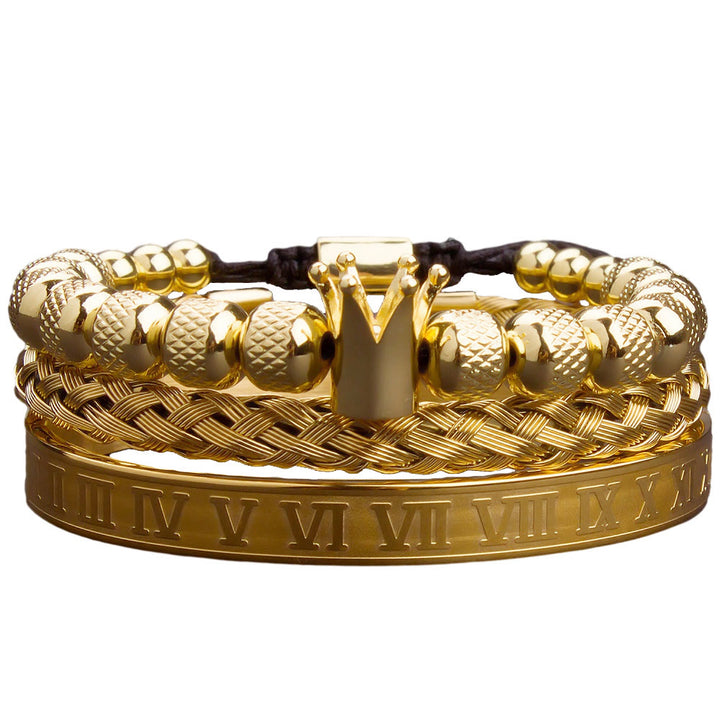 WorldNorse Royal Crown Roman Numeral Bracelet - Gold 3-Piece Set - image 9