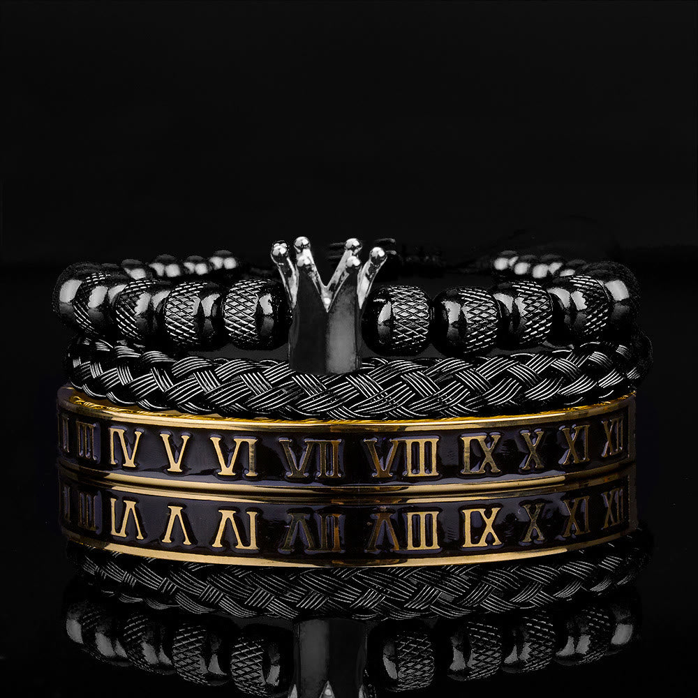 WorldNorse Royal Crown Roman Numeral Bracelet - Black Drip Oil 3-Piece Set - image 20