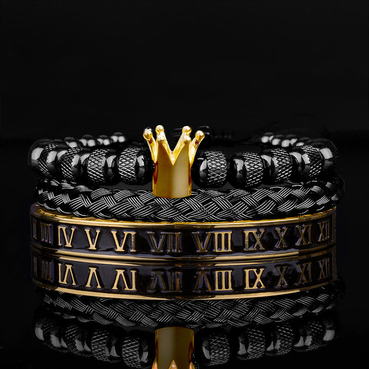 WorldNorse Royal Crown Roman Numeral Bracelet - Black&Gold Drip Oil 3-Piece Set - image 17