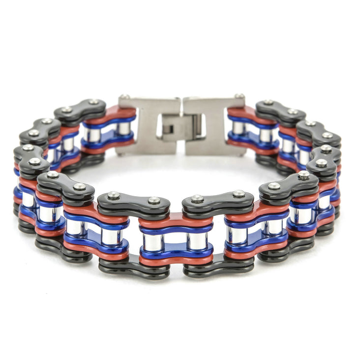 WorldNorse Stylish Motorcycle Chain Bracelet - Black&Red&Blue - image 1