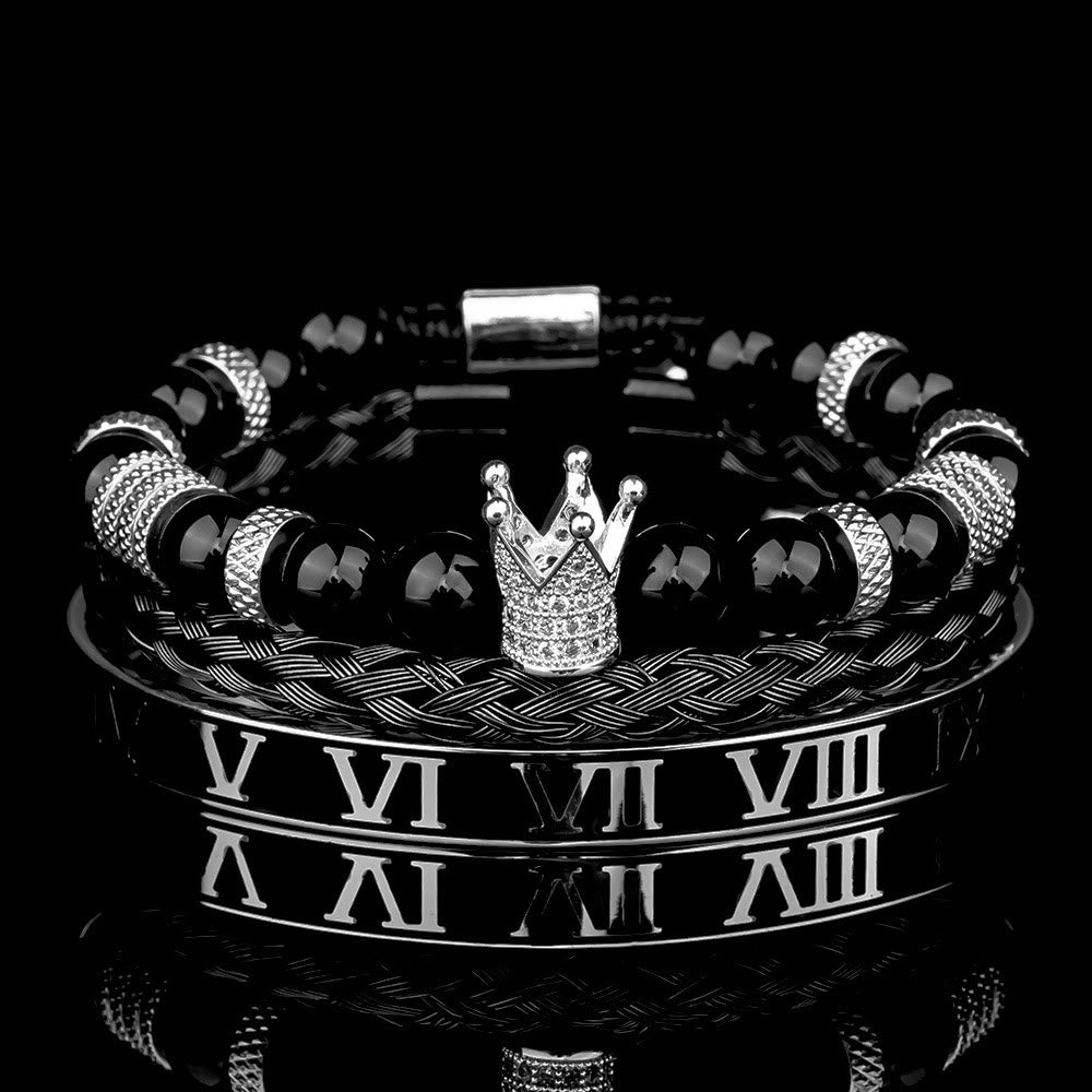 WorldNorse Royal Crown Stones Bracelet Set - Silver Drip Oil - Black Agate - image 22