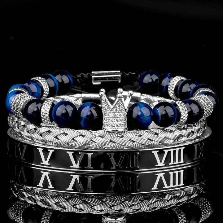 WorldNorse Royal Crown Stones Bracelet Set - Silver Drip Oil - Blue Tiger Eye - image 19