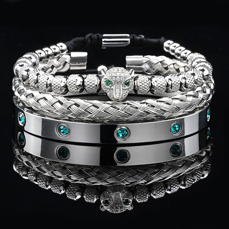 WorldNorse Green Zircon-Inlaid Bracelet Set - Silver - White Zircon - image 4