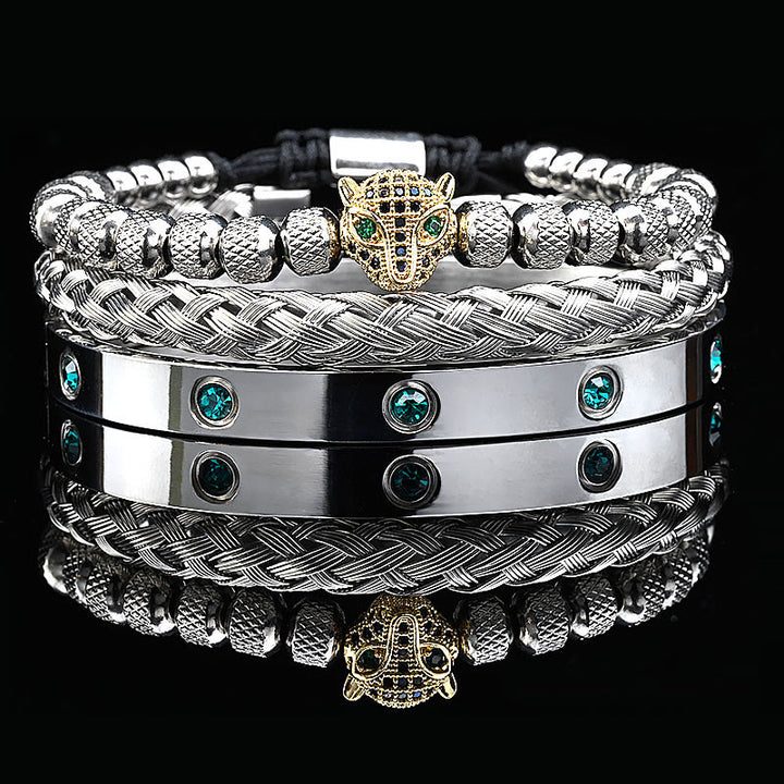 WorldNorse Green Zircon-Inlaid Bracelet Set - Silver&Gold - Black Zircon - image 8