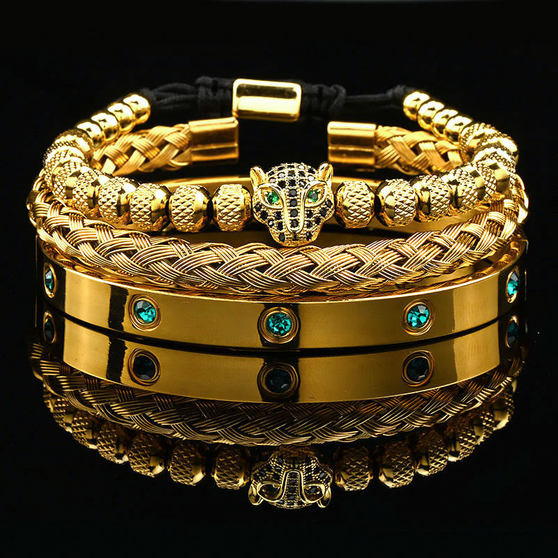 WorldNorse Green Zircon-Inlaid Bracelet Set - Gold - Black Zircon - image 6
