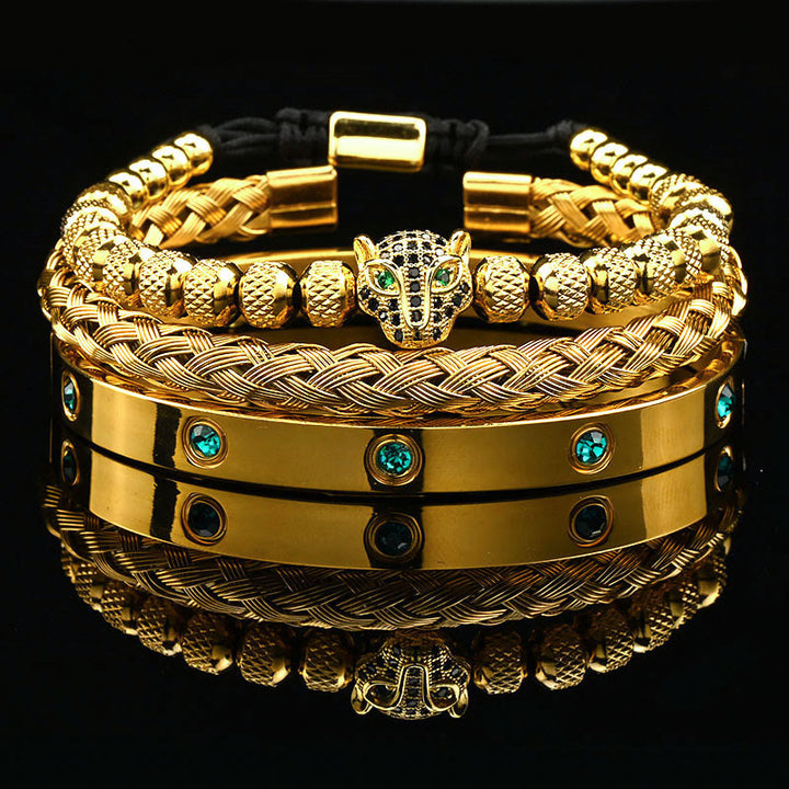 WorldNorse Green Zircon-Inlaid Bracelet Set - Gold - Black Zircon - image 6