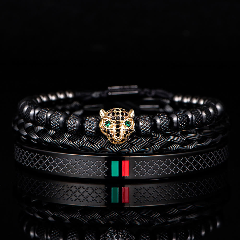 WorldNorse Panther Head Bracelet Set - Black&Gold - Black Zircon - image 15