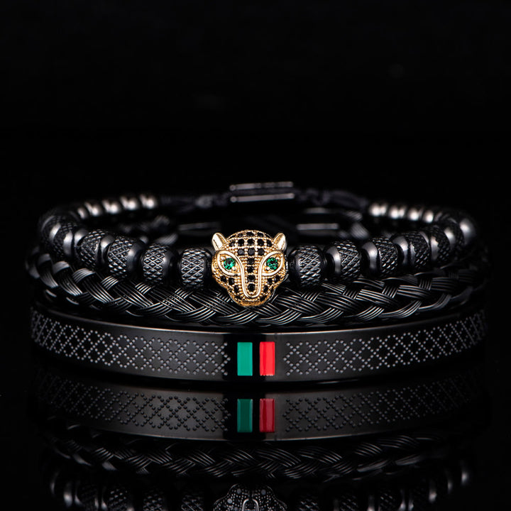 WorldNorse Panther Head Bracelet Set - Black&Gold - Black Zircon - image 15