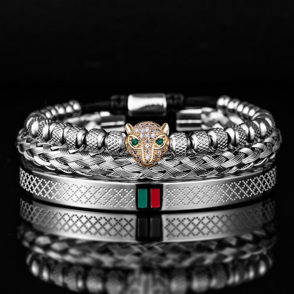 WorldNorse Panther Head Bracelet Set - Silver&Gold - White Zircon - image 14