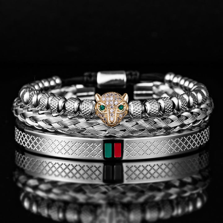 WorldNorse Panther Head Bracelet Set - Silver&Gold - White Zircon - image 14