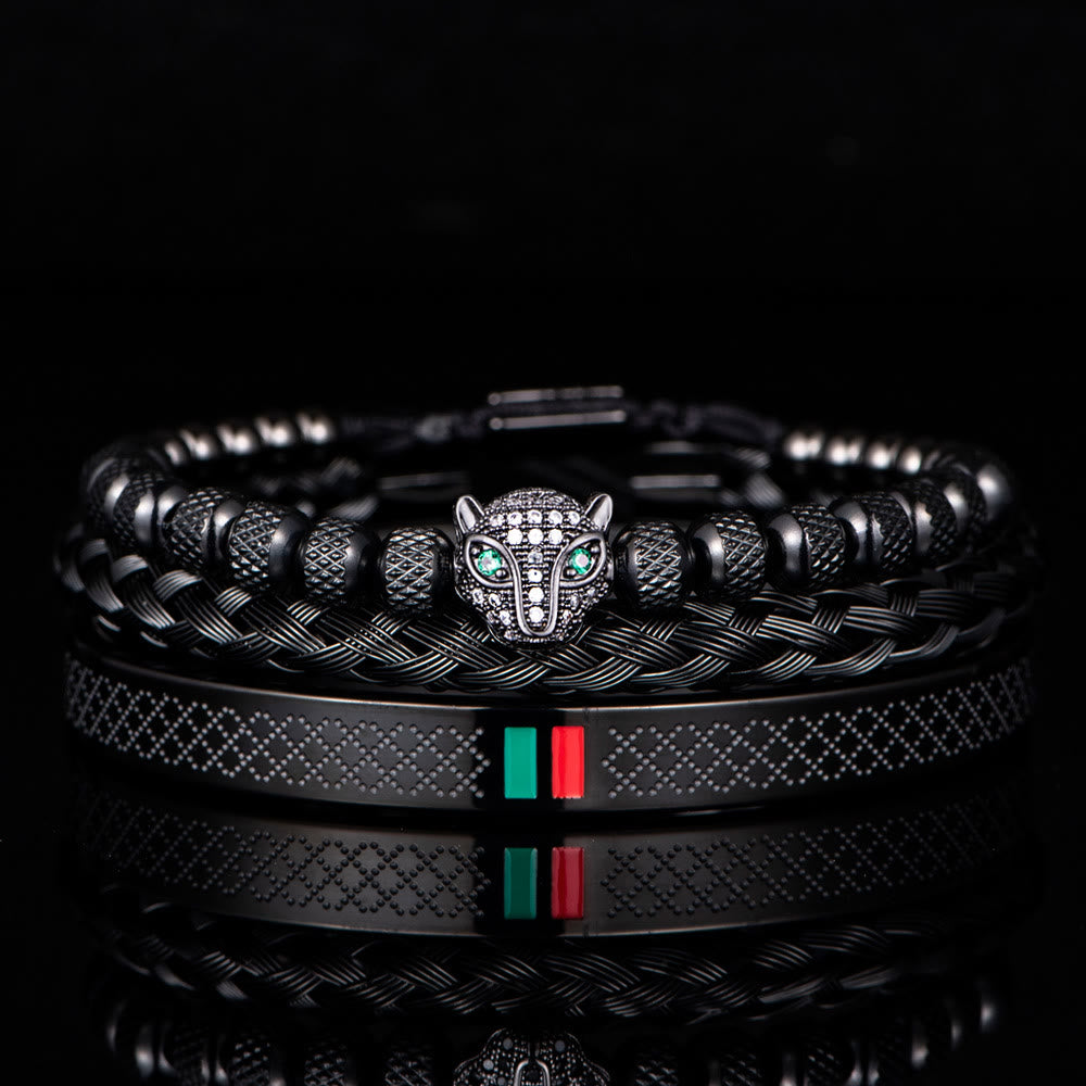 WorldNorse Panther Head Bracelet Set - Black - White Zircon - image 5