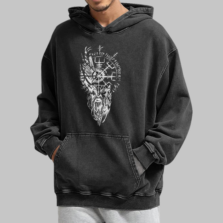WorldNorse Viking Old Man Vegvisir Washed Hoodie - image 4