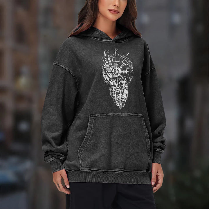 WorldNorse Viking Old Man Vegvisir Washed Hoodie - image 11