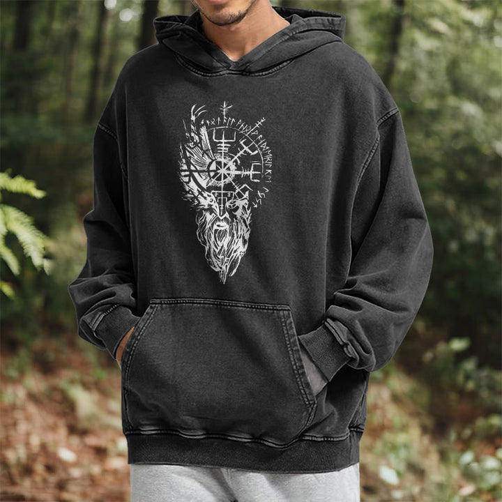 WorldNorse Viking Old Man Vegvisir Washed Hoodie - image 6
