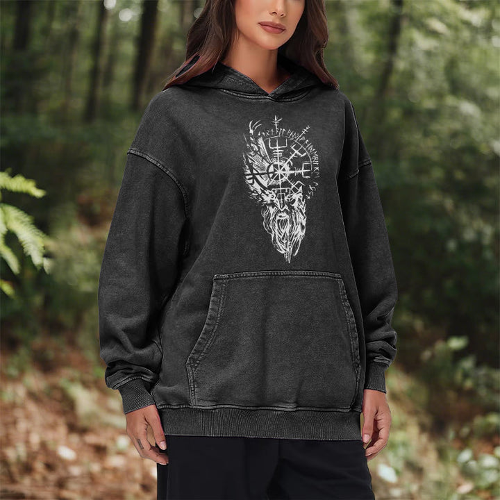 WorldNorse Viking Old Man Vegvisir Washed Hoodie - image 10