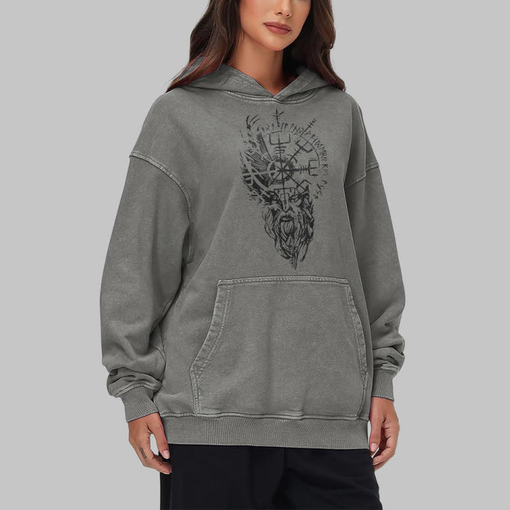 WorldNorse Viking Old Man Vegvisir Washed Hoodie - image 17