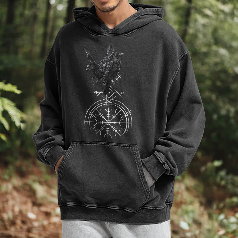 WorldNorse Gothic Raven Vegvisir Print Washed Hoodie - image 6