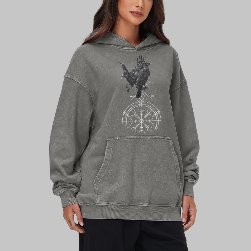 WorldNorse Gothic Raven Vegvisir Print Washed Hoodie - image 17