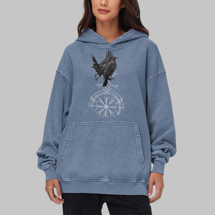 WorldNorse Gothic Raven Vegvisir Print Washed Hoodie - image 24
