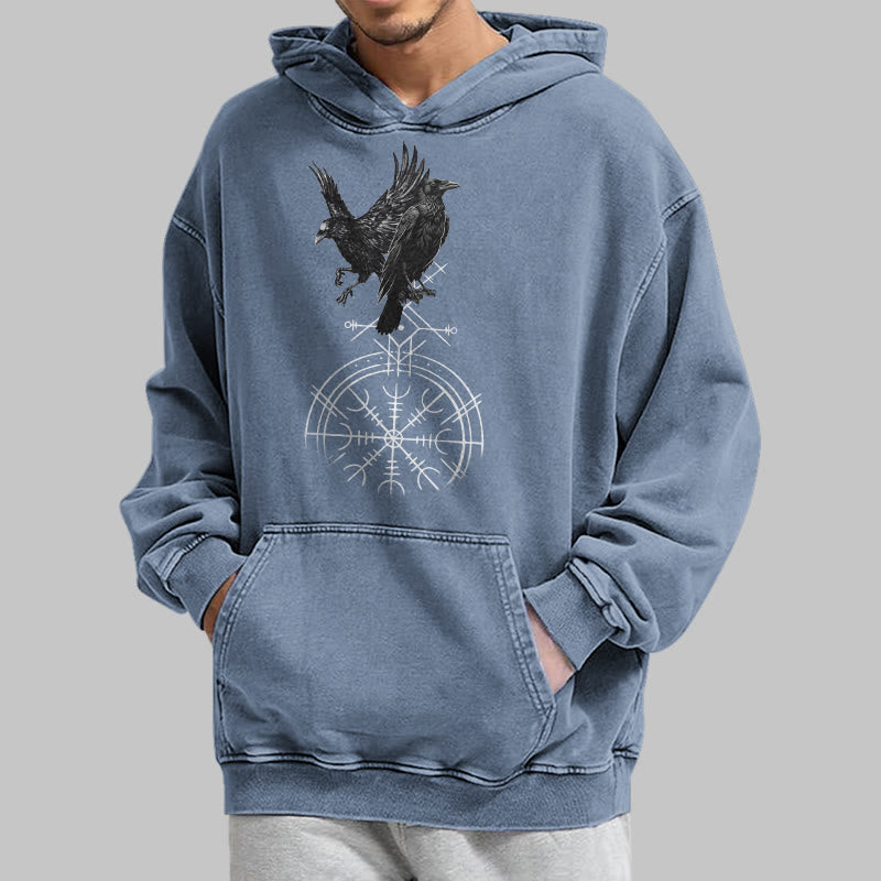 WorldNorse Gothic Raven Vegvisir Print Washed Hoodie - image 21