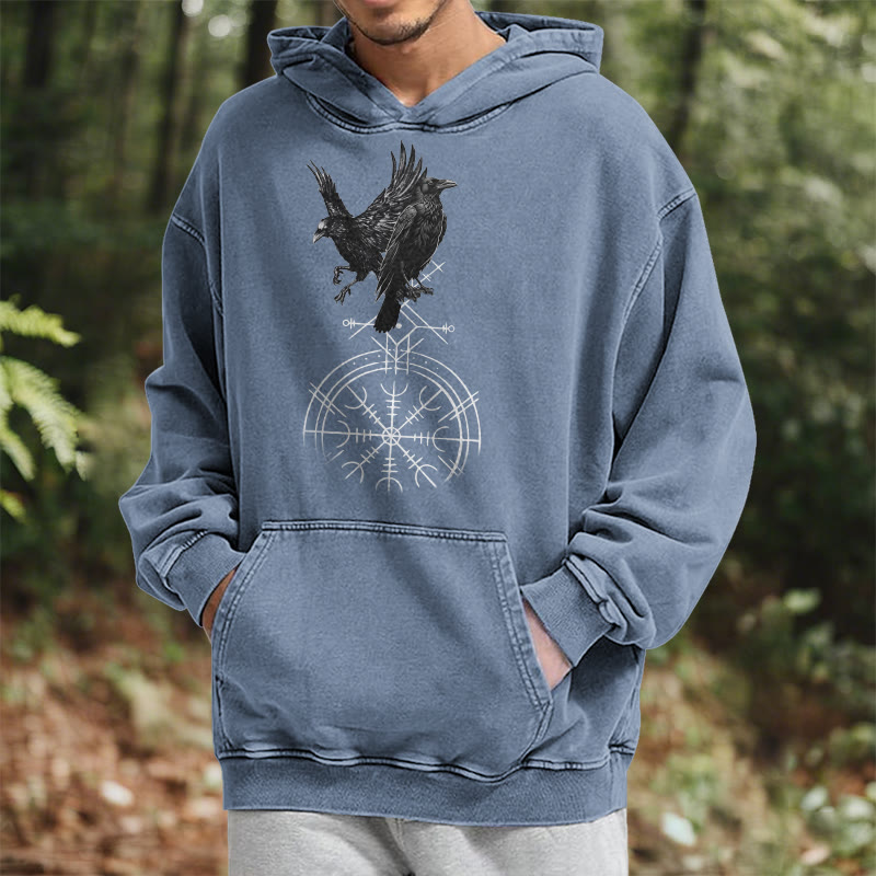 WorldNorse Gothic Raven Vegvisir Print Washed Hoodie - image 23