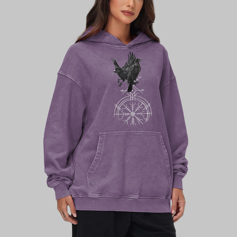 WorldNorse Gothic Raven Vegvisir Print Washed Hoodie - image 38