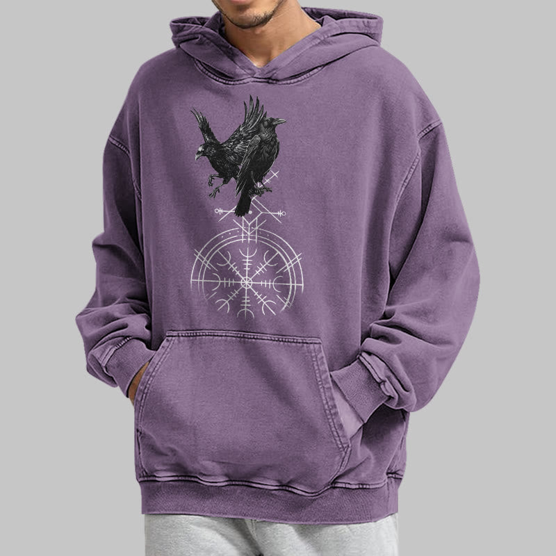WorldNorse Gothic Raven Vegvisir Print Washed Hoodie - image 35