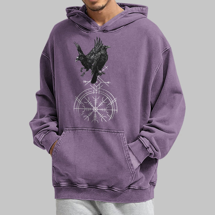 WorldNorse Gothic Raven Vegvisir Print Washed Hoodie - image 35