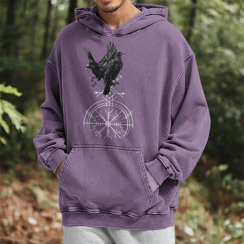 WorldNorse Gothic Raven Vegvisir Print Washed Hoodie - image 37