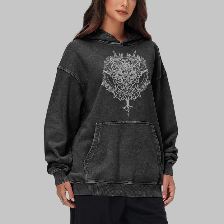 WorldNorse Fenrir Wolf Tree Of Life Washed Hoodie - image 8