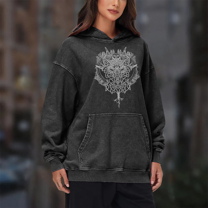 WorldNorse Fenrir Wolf Tree Of Life Washed Hoodie - image 11
