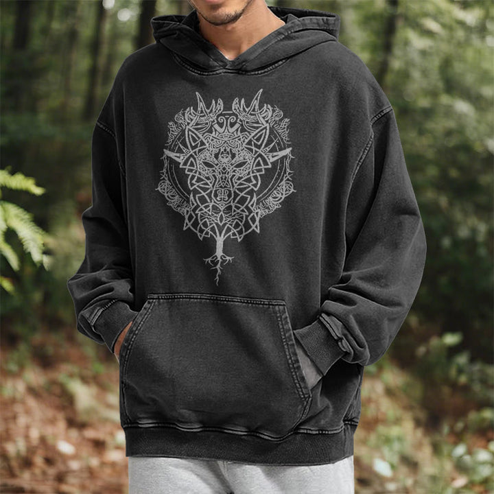 WorldNorse Fenrir Wolf Tree Of Life Washed Hoodie - image 6
