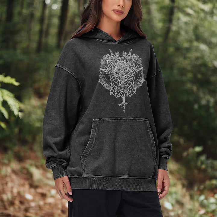 WorldNorse Fenrir Wolf Tree Of Life Washed Hoodie - image 10