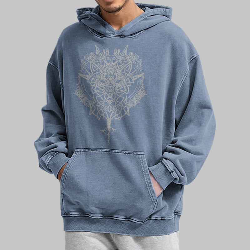 WorldNorse Fenrir Wolf Tree Of Life Washed Hoodie - image 21