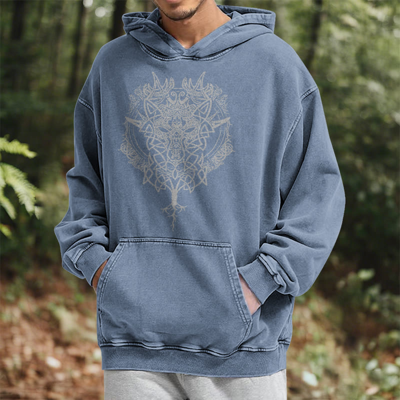 WorldNorse Fenrir Wolf Tree Of Life Washed Hoodie - image 23