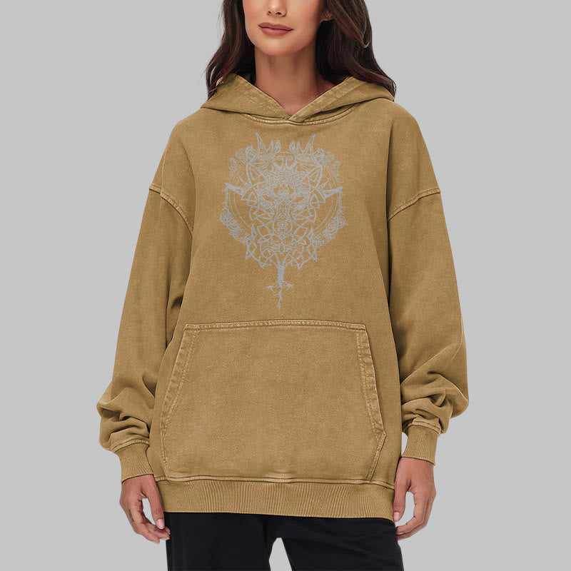 WorldNorse Fenrir Wolf Tree Of Life Washed Hoodie - image 31