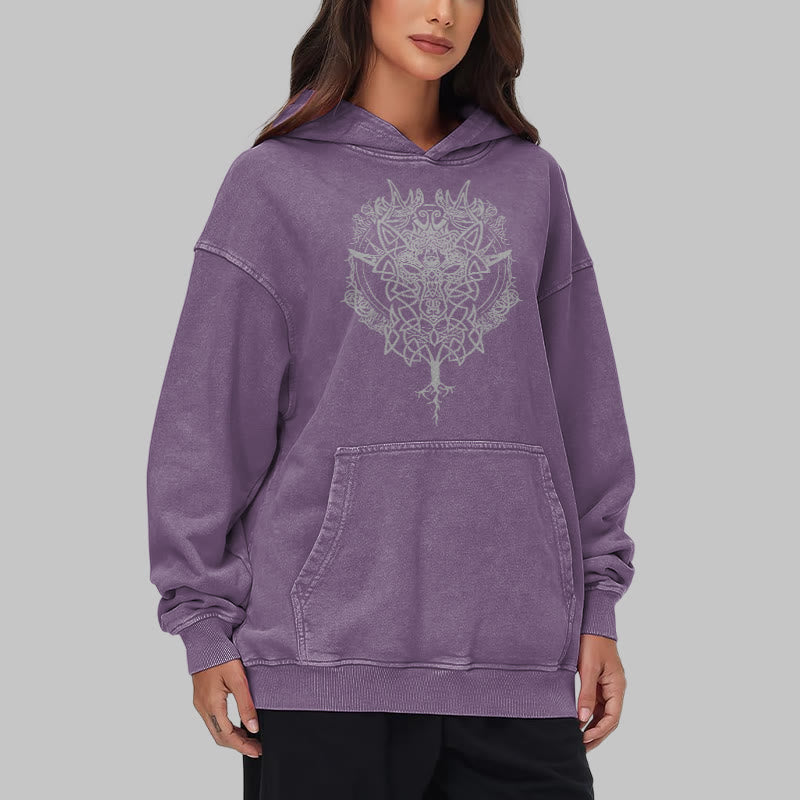 WorldNorse Fenrir Wolf Tree Of Life Washed Hoodie - image 38