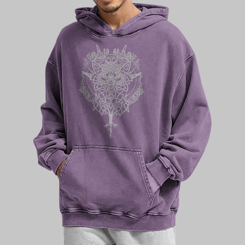 WorldNorse Fenrir Wolf Tree Of Life Washed Hoodie - image 35