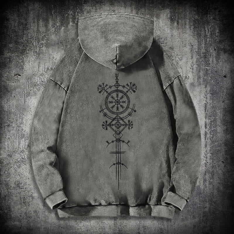 WorldNorse Vegvisir Double-Sided Print Washed Hoodie - Grey - 3XL - image 17