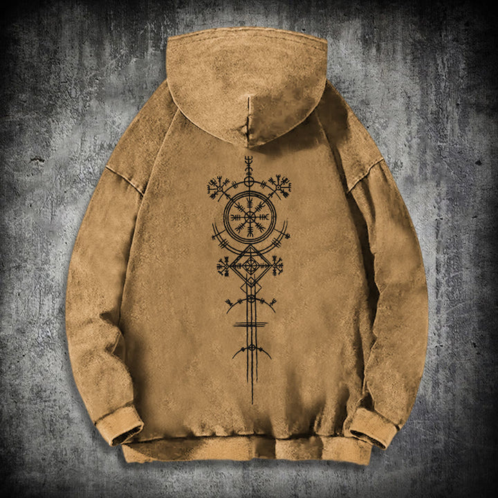WorldNorse Vegvisir Double-Sided Print Washed Hoodie - Khaki - 3XL - image 29